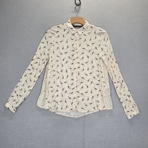 Zara Animal Print Lavender Long Sleeve Collared Button Down Shirt XS Birds